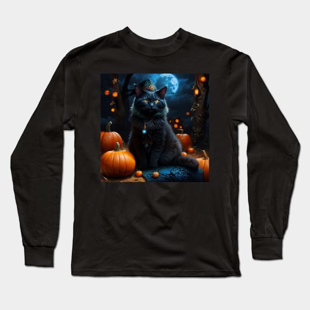 Elegant soceress cat on Halloween Long Sleeve T-Shirt by Love of animals